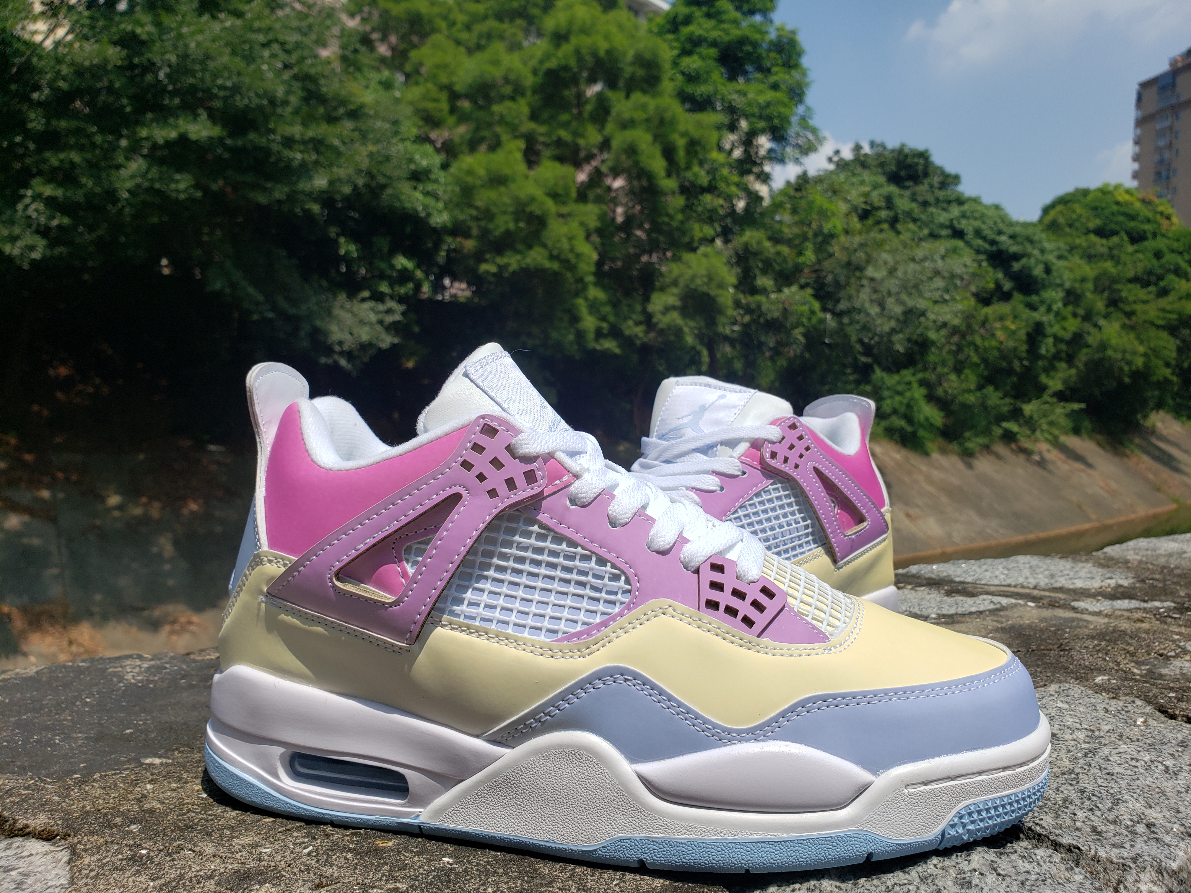 2021 Air Jordan 4 Yellow Pink Blue White Shoes